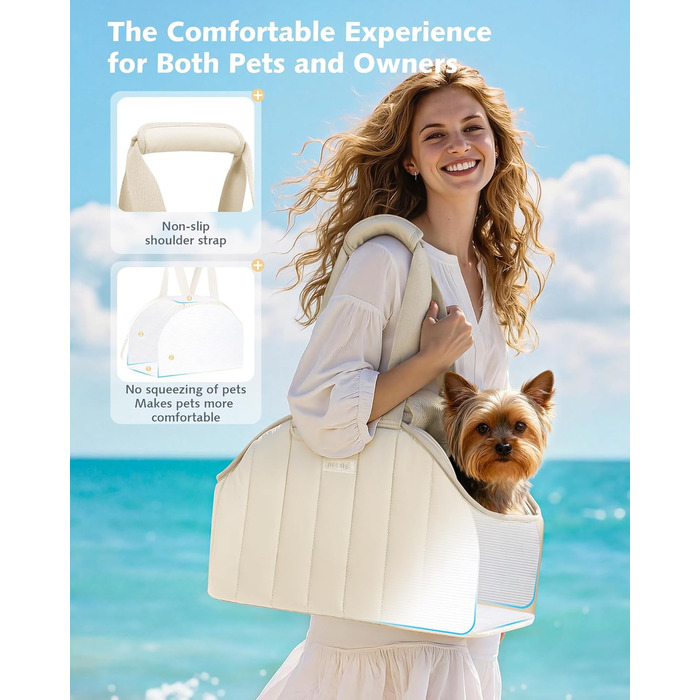 Транспортна сумка для собак Pecute, 4 кг, кремового кольору. Легка, складна переноска для собак та котів, ідеальна для подорожей