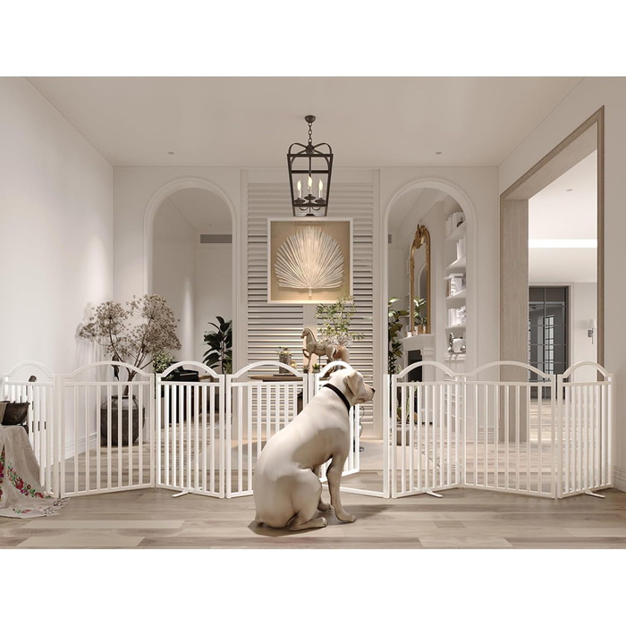 Металеве вольєр для собак BHG Freistehendes Hundegitter, без монтажу, з дверцятами, 243,8 x 81,3 см, аккордеон, для дому та саду, білий