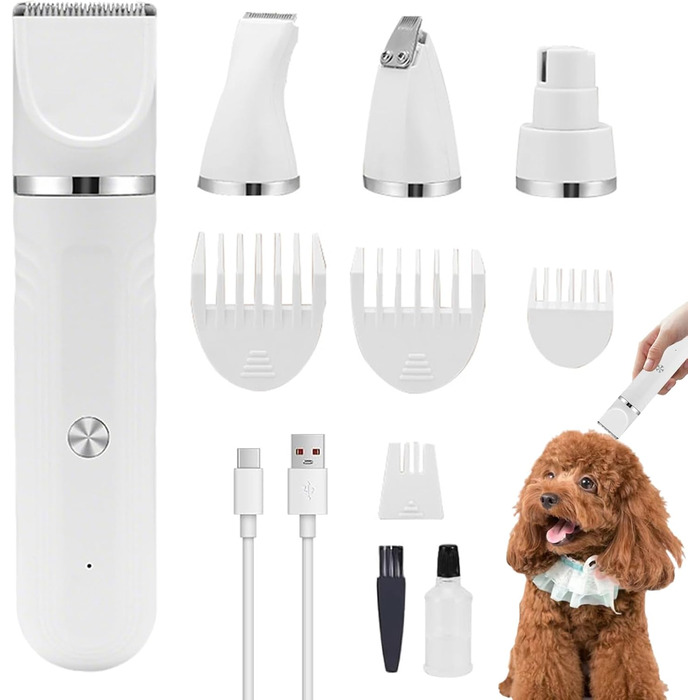 Набір для догляду за домашніми тваринами: тример, ножиці, щітка, інструменти для грумінгу собак та котів | Білий