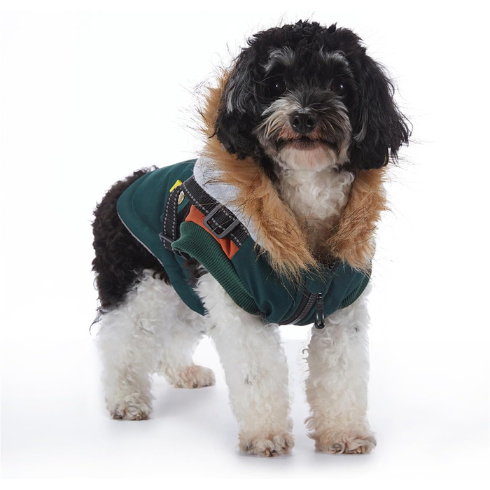 Зимовий теплий пуховик для собак з протекторними отворами, вітронепроникна куртка для холодної погоди, бавовна, костюм для цуценят, маленьких та середніх собак, розмір XL (2XL: обхват грудей 55 см, Стиль 6: зелено-коричневий)