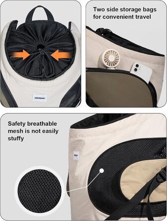 Сумка-переноска для собак HiDREAM, рюкзак для маленьких собак, середній, бежевий, для подорожей, з кишенями, зручна, машинного прання