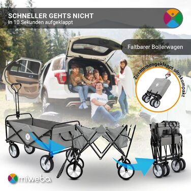 Складаний візок Miweba MB-35 | Вантажопідйомність 120 кг - для дітей, саду, пляжу | Сірий