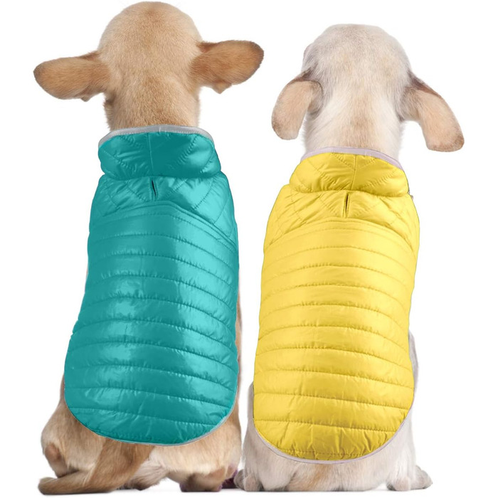 Зимова куртка для собак - тепла безрукавка з водонепроникним покриттям та світловідбиваючими елементами. Ідеальна для осені та зими. Кольори: блакитний + жовтий