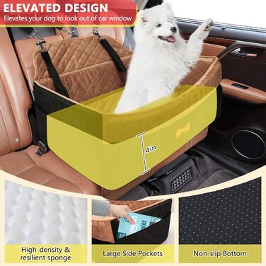 Автокрісло для собак PetsHome: комфортне та безпечне автокрісло для середніх та великих собак, знімний чохол, м'яке Memory Foam, кишені, 2 ремінці безпеки, коричневе