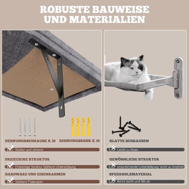 HEVOL 4-в-1 настінний комплекс для котів – міцний комплект меблів з котячим будиночком, мостом, деревом і сходами, сірий настінний ігровий та відпочинковий комплекс для котів у приміщенні