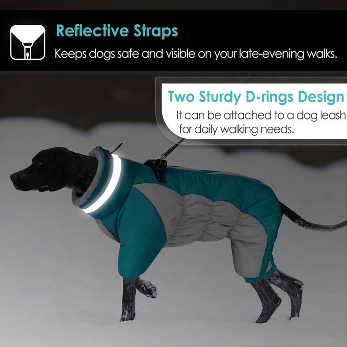 Зимовий комбінезон для собак AOFITEE - водонепроникний теплий одяг для великих собак з отвором для шлейки, теплий зимовий костюм для собак, підходить для Французького Бульдога (3XL, блакитний)