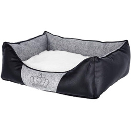 Кербл Pet Kuschelbett Chiara - м'яке ліжко для домашніх тварин, 55x45x18 см, сірий/чорний колір з декоративною короною з стразів