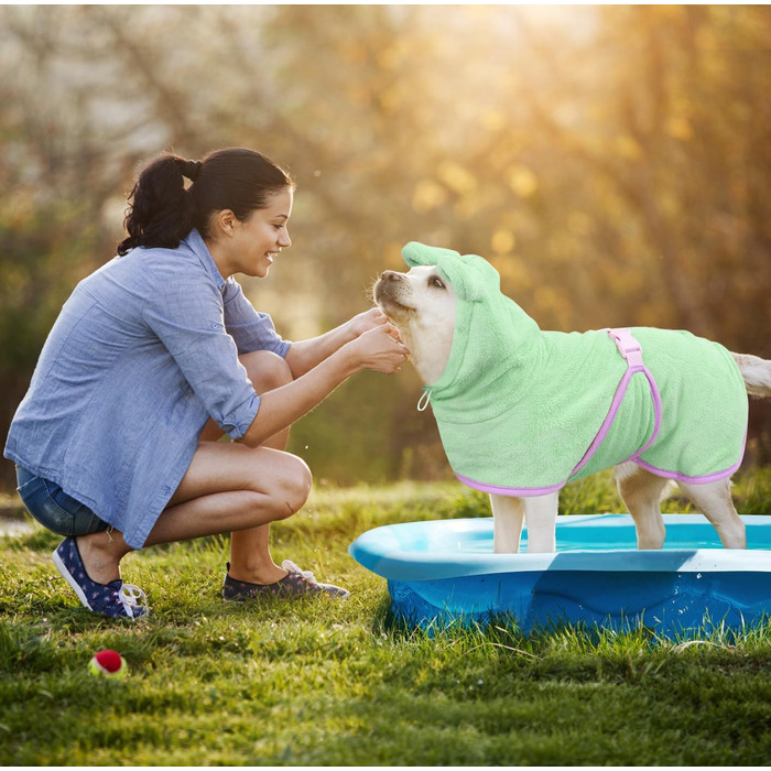 Рушник для собак Mosucoir з мікрофібри, з капюшоном, зелений (M)