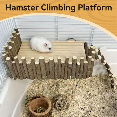 Платформа для хом'яків HERCHR з дерева, мостик, іграшка для гризунів з огорожею, підходить для цукрових поссумов та золотих ведмедиків
