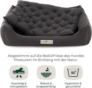 Ортопедичне собаче ліжко HOUND & NATURE Zermatt, корзина для великих собак з високим бортиком, м'яке собаче ліжко з подушкою, яку можна прати (L - 105x75 см, сірий)