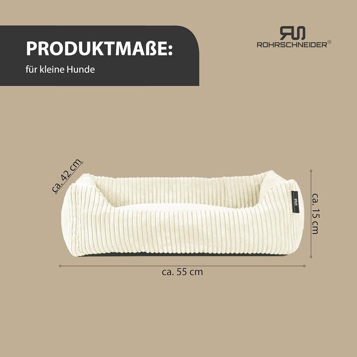 Ліжко для собак Рохрснайдер | для маленьких собак | з подушкою з корду | знімний чохол | з мискою для корму (55 x 42 см, ванільний)