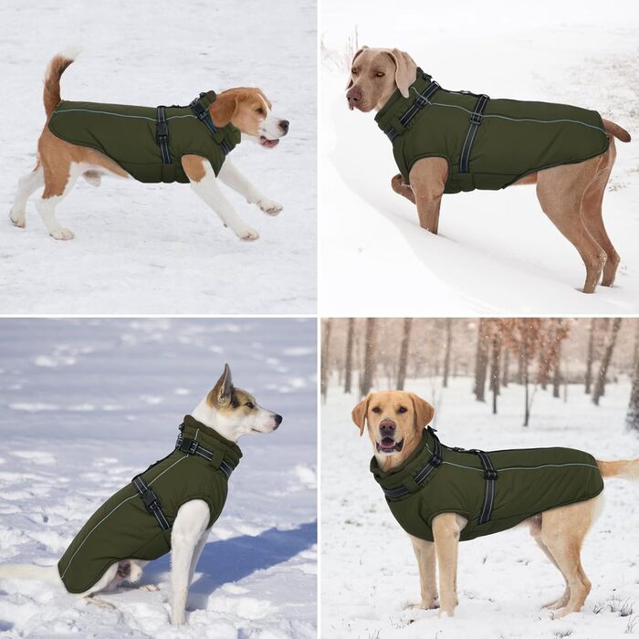 Зимовий теплий одяг для собак Lelepet: куртка з інтегрованим шлейкою, вітронепроникний флісовий одяг, світловідбиваюча жилетка для собак, XL (армійний зелений)