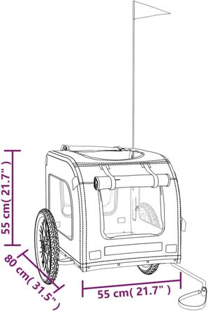 Фургон для собак VidaXL - чорний, 45 кг, з прапором та відбивачами, 69 x 133.5 x 73.5 см
