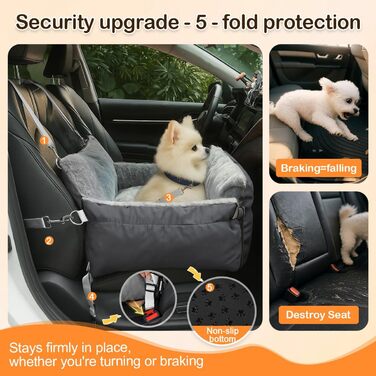 Автокрісло для собак 3-в-1 з розкладним ліжком – переносна автолюлька для маленьких собак, з м'яким матрацом, для переднього або заднього сидіння, внутрішнє та зовнішнє використання (02-Сірий)