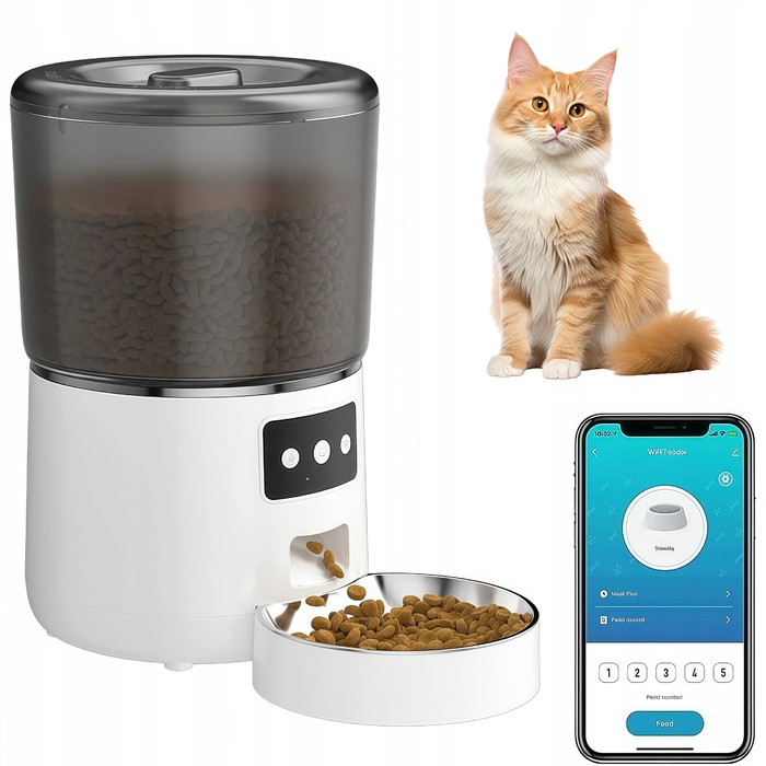 Автоматична годівниця для котів та собак з Wi-Fi, 4 л, дозатор для сухого корму