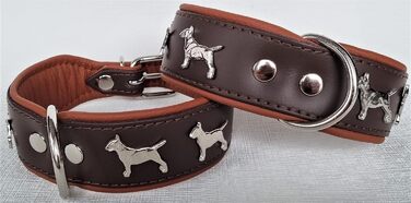 Нашийник для собак Bullterrier, шкіряний, коричневий/коньяк, розмір 33-41 см, ширина 45 мм