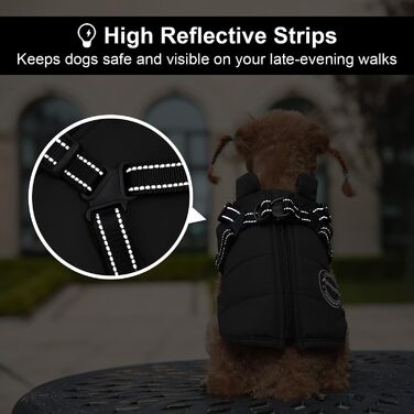 Зимовий одяг для собак, тепла куртка з нагрудником, вітронепроникна жилетка з підкладкою з флісу для маленьких собак (Чорний, M)