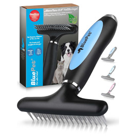BluePet 2.0 - щітка для вичісування довгошерстих собак та котів | Розпушувач ворсу з двома рядами зубців | Розплутує, видаляє підшерстя, згладжує | Версія 2.0, блакитна