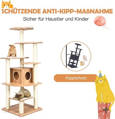 Кліматичний комплекс для котів GOPLUS Katzenbaum 175 см: 6 платформ, велика дерев'яна печера, ігровий комплекс, меблі для котів