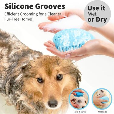 PETCUTE Щітка для собак і котів, гумова масажна щітка з м'якими силіконовими щетинками, миється, неслизька, для видалення шерсті, синього кольору