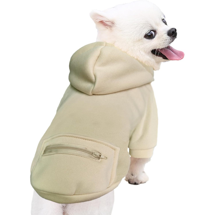 Теплий зимовий халат для собак з кишенею Jecikelon, худі для цуценят, одяг для маленьких собак, чихуахуа (Medium, Бежевий)