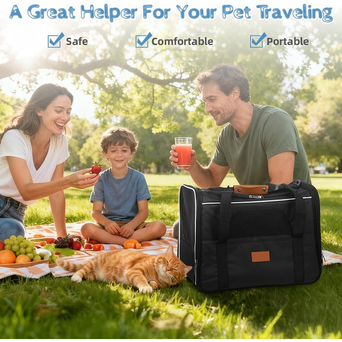 Транспортна сумка для котів Alaoo, переноска для котів та собак, чорна, до 7 кг