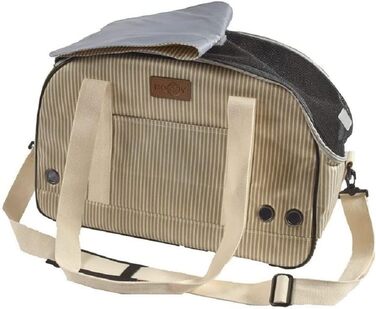 Сумка для тварин Bobby Tennis – переноска для котів та собак, 45 x 18 x 30 см, з плечовим ременем та рюкзаком, Бежево-чорна