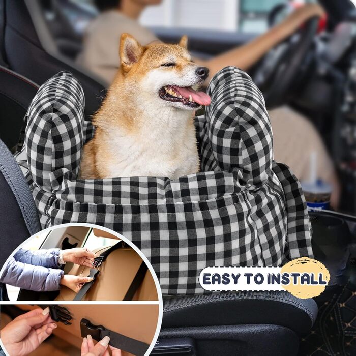 Автокрісло для собак маленьких порід, переноска для цуценят, автосидіння для тварин з великою кишенею, автокрісло для собак, яке можна прати в машині (Чорно-білий клітка)
