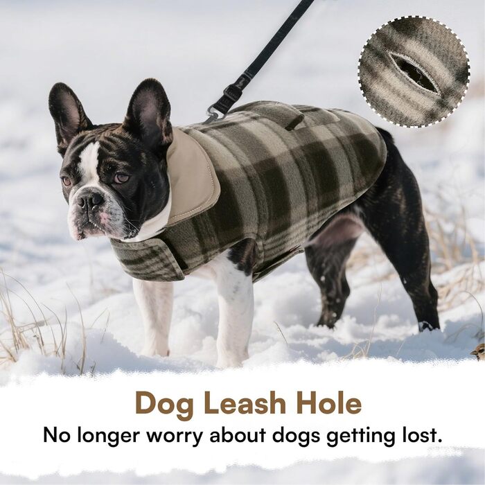 ASENKU Теплий зимовий одяг для собак маленьких порід. Зимова куртка для собак, флісова, реверсивна, водонепроникна, вітрозахисна, з отвором для повідка. Колір: зелений (M, коричневий)