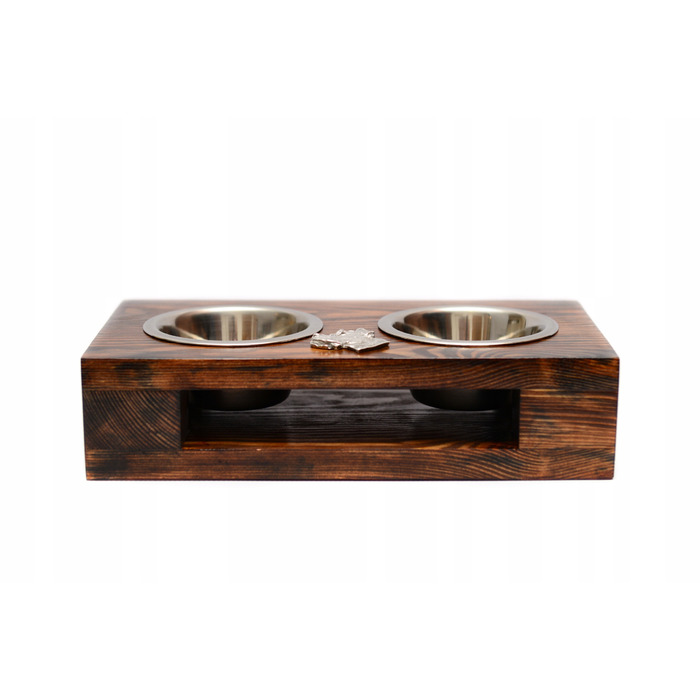 Дерев'яна підставка з мисками для собак, сталеві миски, ручна робота — Німецький дог