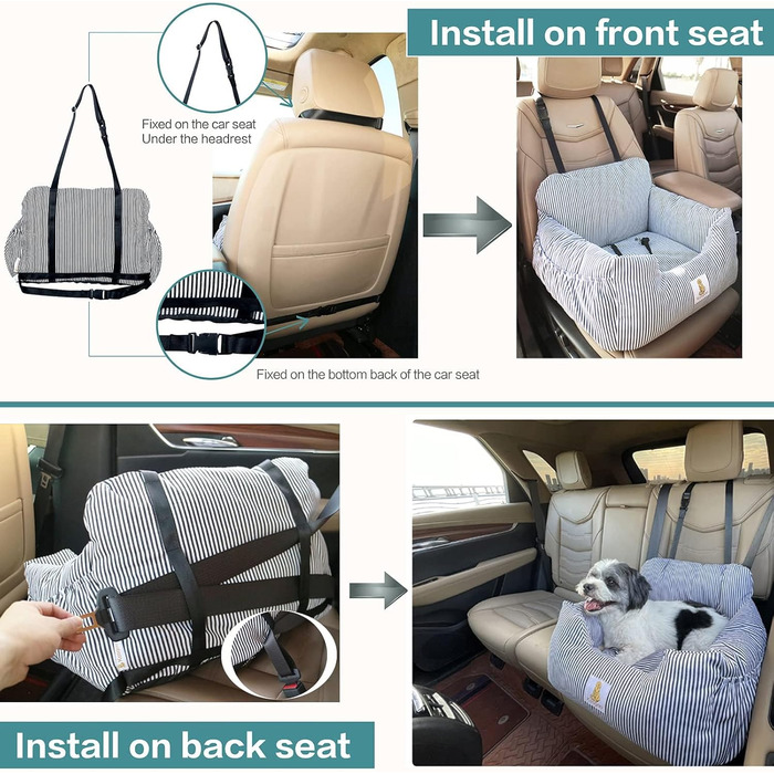 Автокрісло для собак маленьких порід, знімний та миючий чохол, підвищення для цуценят з кишенями для зберігання та страхувальним ремінцем, неслизьке дно, для авто та дому, чорний