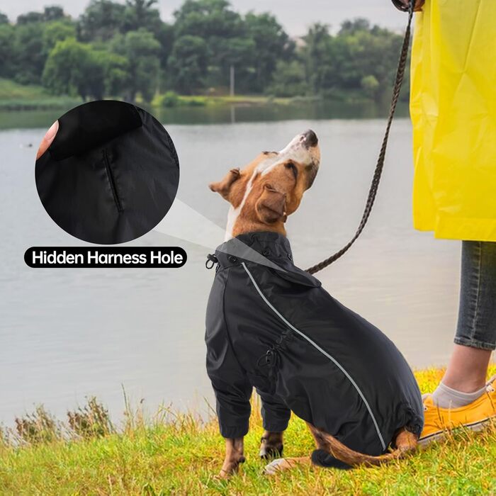 Водонепроникний дощовик для собак, чорний, розмір S. Дощовик для маленьких собак з капюшоном, на кнопках.