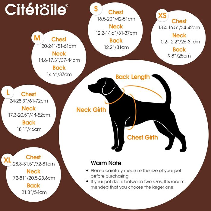 Зимовий теплий одяг для собак CITE TOILE - куртка з флісу для собак, підходить для чихуахуа, такси, коричнева, XS