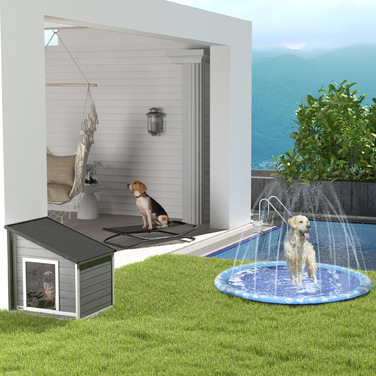 PawHut Splash Sprinkler Pad 170 см Водний килимок для собак, протиковзкий відкритий ПВХ синього кольору, чудово підходить для літніх розваг у саду