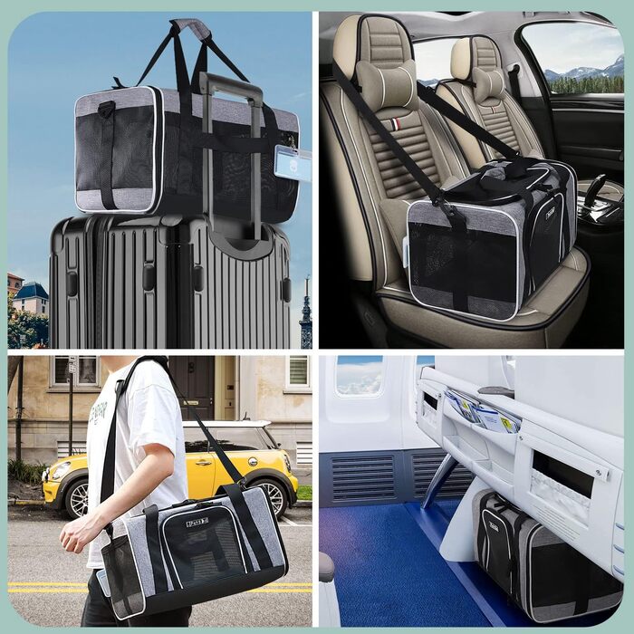 Транспортна сумка для тварин Petskd, схвалена авіакомпаніями, сіра, для котів та собак середніх розмірів, 17.0' x 11.0' x 10.5'