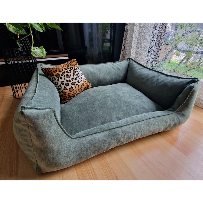 Собаче ліжко з еко-замші Hundebettenmanufaktur Velluto, зелене Alcantara, 80x60 см, знімний чохол, пране, вибір розміру