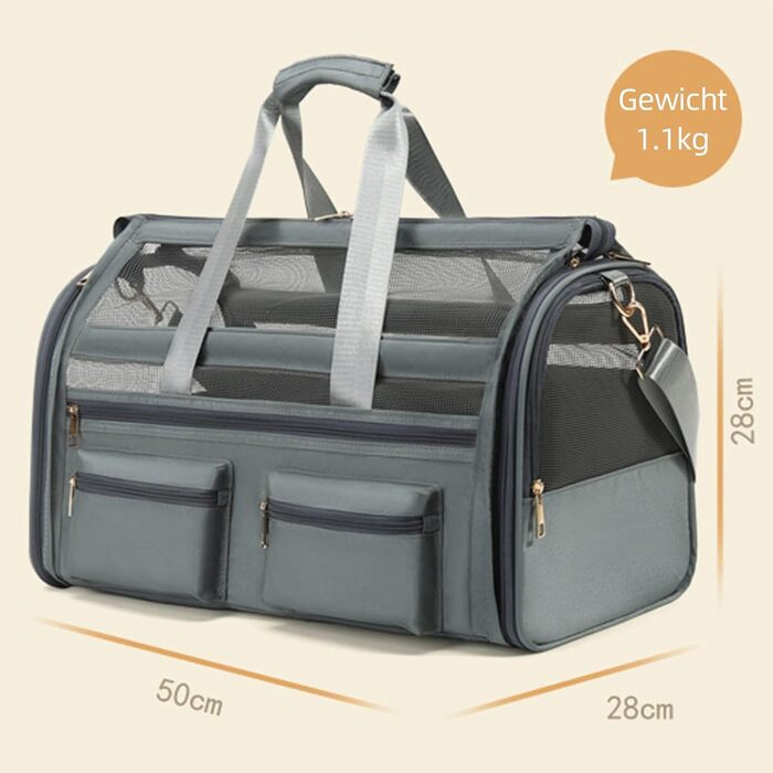 Транспортна сумка для кота/собаки до 10 кг, складана переноска для середніх та маленьких тварин, для подорожей літаком, авто, поїздом, з ремінком, переноска-сумка