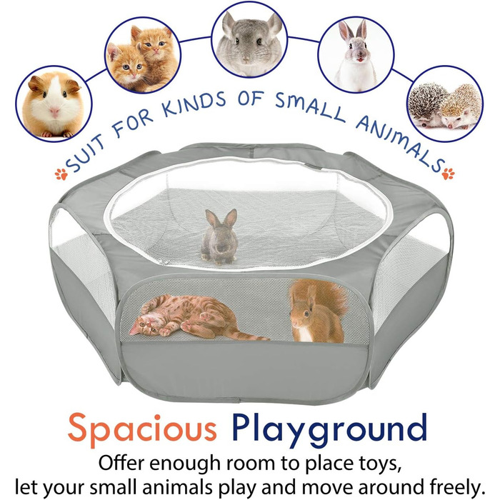 Pawaboo: Переносне вольєр для дрібних тварин - кроликів, котів, собак, хом'яків. Сітчаста переносна клітка з водонепроникним дном та блискавкою - сірого кольору