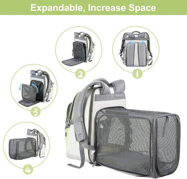 Рюкзак-переноска для тварин Galatée, розширюваний, для котів та маленьких собак (зелений)