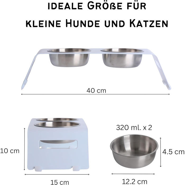 Підвищена годівниця для котів PETLINUS: ергономічна миска з нержавіючої сталі та металу, для котів та маленьких собак