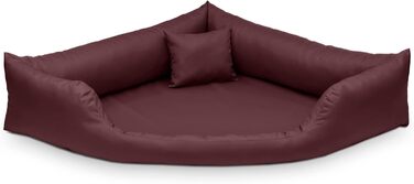 Крісло-ліжко для собак Juelle з штучної шкіри, кутовий дизайн, для середніх та великих собак, м'яка подушка, диван Gabi M-XXL (80x80 см, 100x100x22 см), бордовий колір