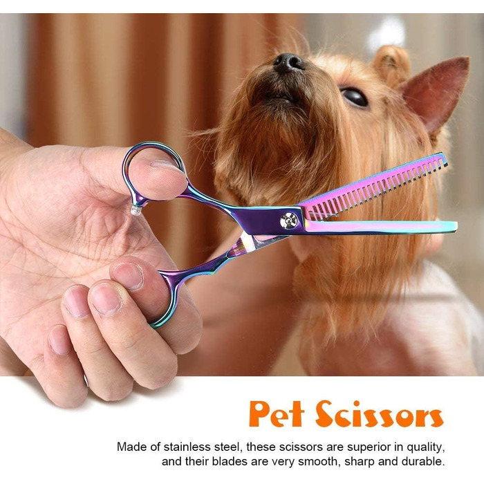 Набір професійних ножиць Yosoo для грумінгу собак та котів: 2 вигнуті ножиці, ножиці для розрідження, гребінець та коробка для зберігання