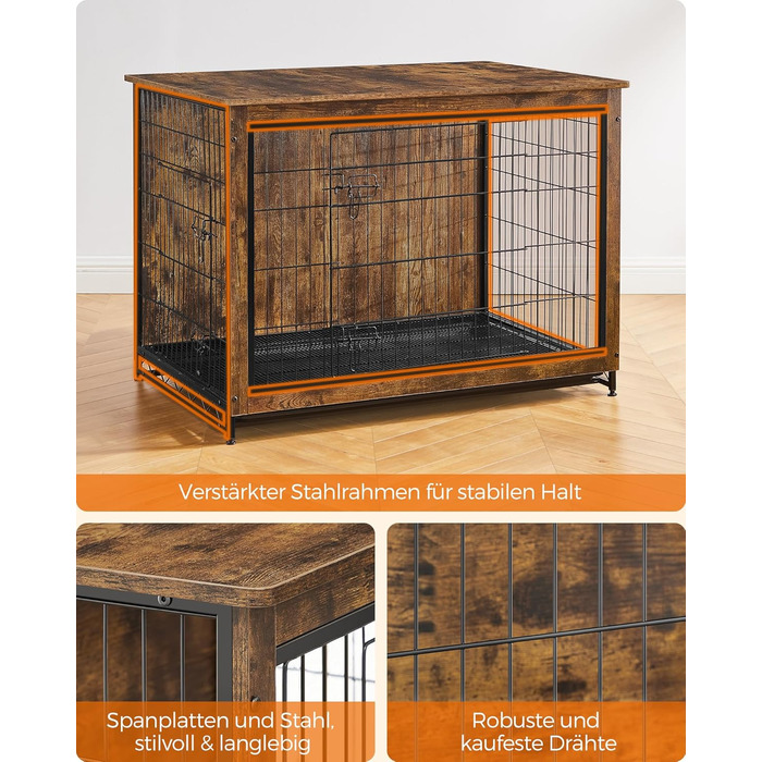 Клітка для собак Feandrea з журнальним столиком, вінтажний коричневий, 112 x 75 x 82 см, до 36 кг