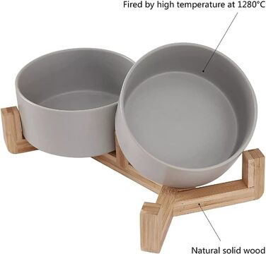 Керамічна миска для собак і котів з бамбукового підставки 2 шт. 600 мл (сірий)
