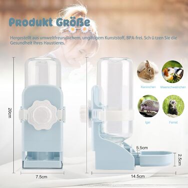 Автоматичний диспенсер для води HYLYUN для тварин, 500 мл, підвісний, для морських свинок, шиншил, їжаків, горностаїв (блакитний)