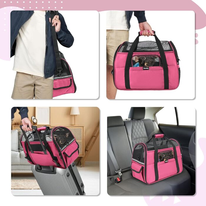 Транспортна сумка для котів та собак Zavothy, рожева, розмір M, з м'яким матрацом та регульованим ременем