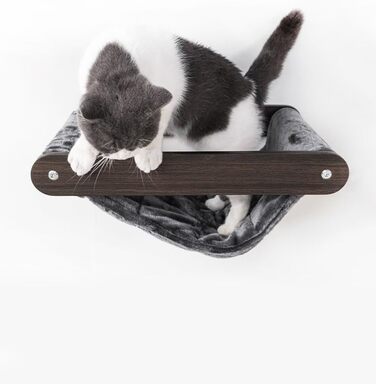Настінний лежак-гамак для котів Petrebels Lazy 50 см, преміум-якість, чорний та коричневий, дерев'яний, настінне кріплення, кігтеточка, котяче ліжко