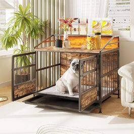 Клітка для собак FOUBAM з полицею для зберігання, столиком, велика/середня, чорна, 88x61x80 см