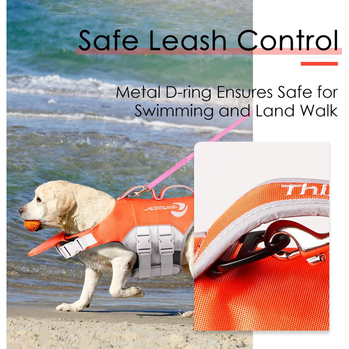 Жилет рятувальний для собак ThinkPet, помаранчевий, розмір L, з регулюванням та світловідбиваючими елементами