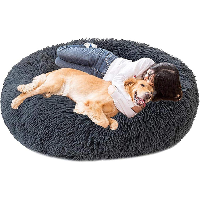 Ортопедичне ліжко для собак XL/XXL: м'яке, кукурудзяне, овальне, антистрес, для великих та середніх собак, темно-сіре